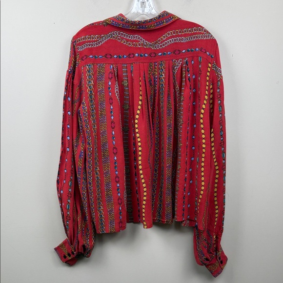 RARE Mii au cinema Red Chain Pattern print long sleeve silk blouse Shirt small - Picture 10 of 12
